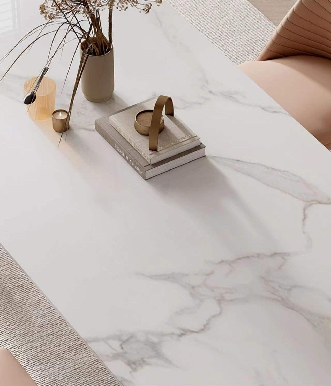Oval Shape Marble Inspired Dining Table Matte Finish Sintered Stone Top 2 Size