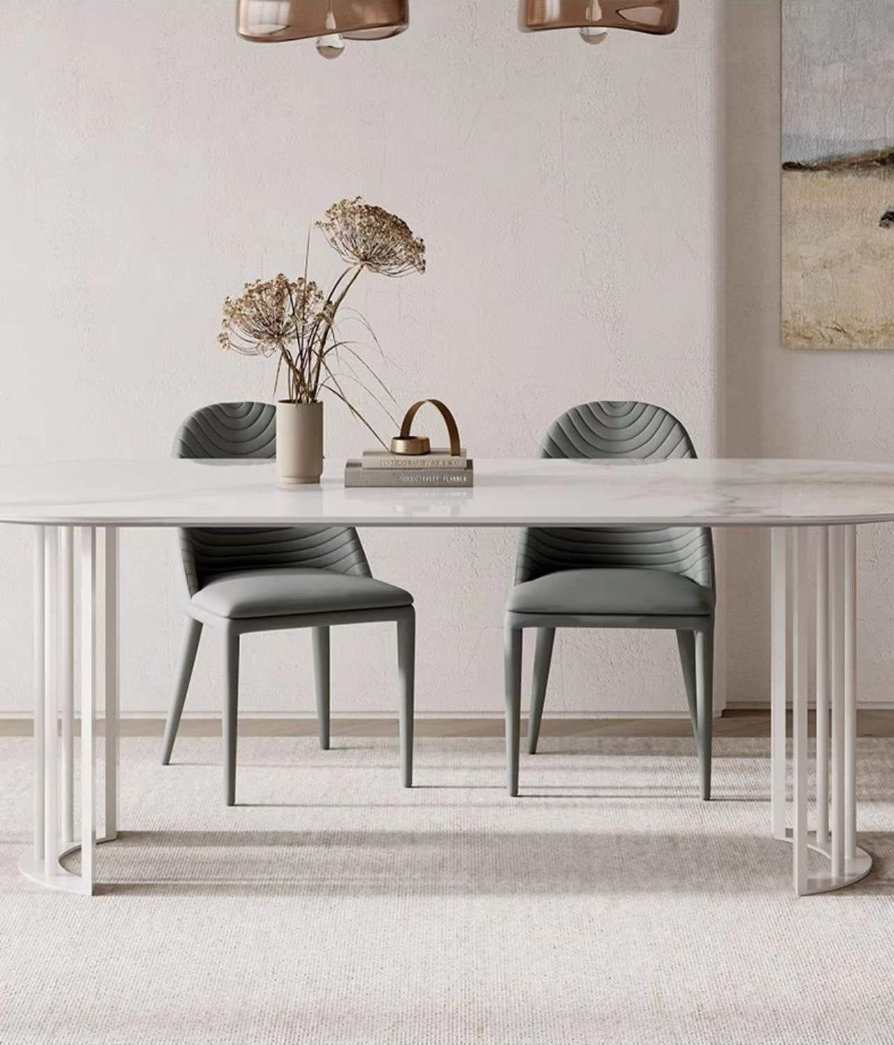 Oval Shape Marble Inspired Dining Table Matte Finish Sintered Stone Top 2 Size