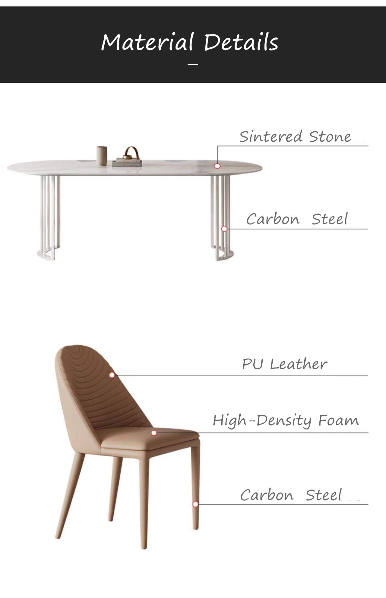 Oval Shape Marble Inspired Dining Table Matte Finish Sintered Stone Top 2 Size