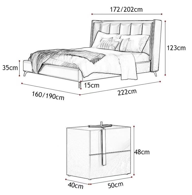 YORDEN Modern Design Genuine Cowhide Leather Bed Frame With Steel Legs Queen/ King