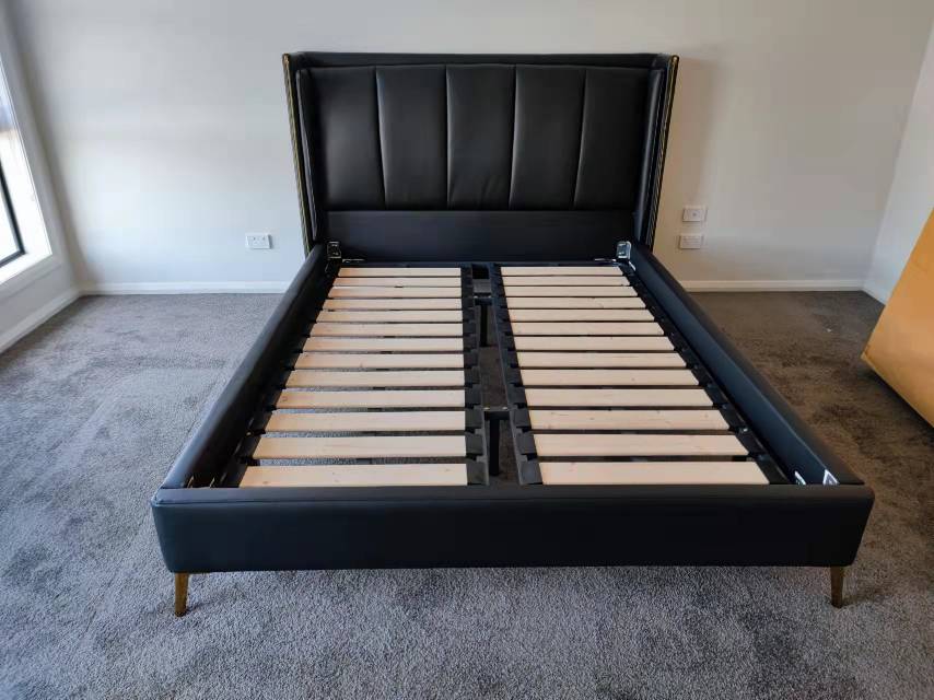 YORDEN Modern Design Genuine Cowhide Leather Bed Frame With Steel Legs Queen/ King