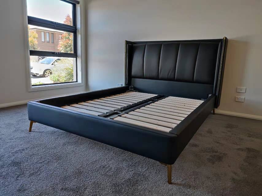 YORDEN Modern Design Genuine Cowhide Leather Bed Frame With Steel Legs Queen/ King
