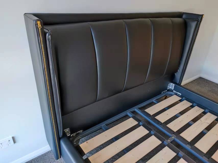 YORDEN Modern Design Genuine Cowhide Leather Bed Frame With Steel Legs Queen/ King