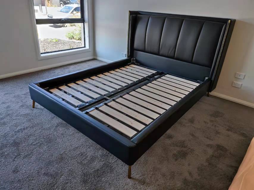 YORDEN Modern Design Genuine Cowhide Leather Bed Frame With Steel Legs Queen/ King