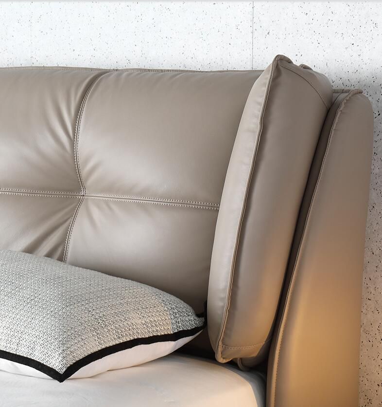 REMY Luxurious Leather Bed Frame Solid Timber Light Grey Colour Queen/King