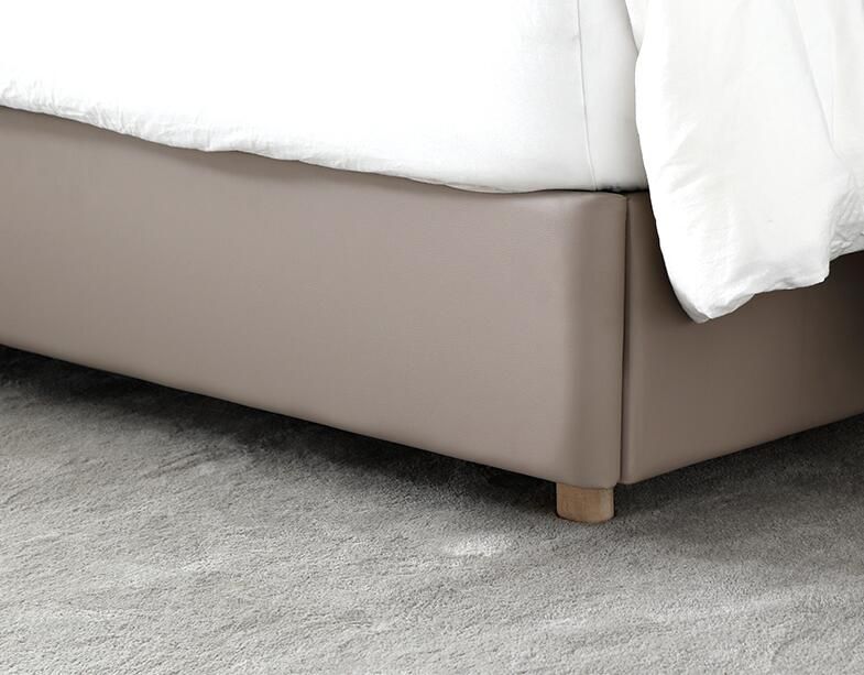 REMY Luxurious Leather Bed Frame Solid Timber Light Grey Colour Queen/King