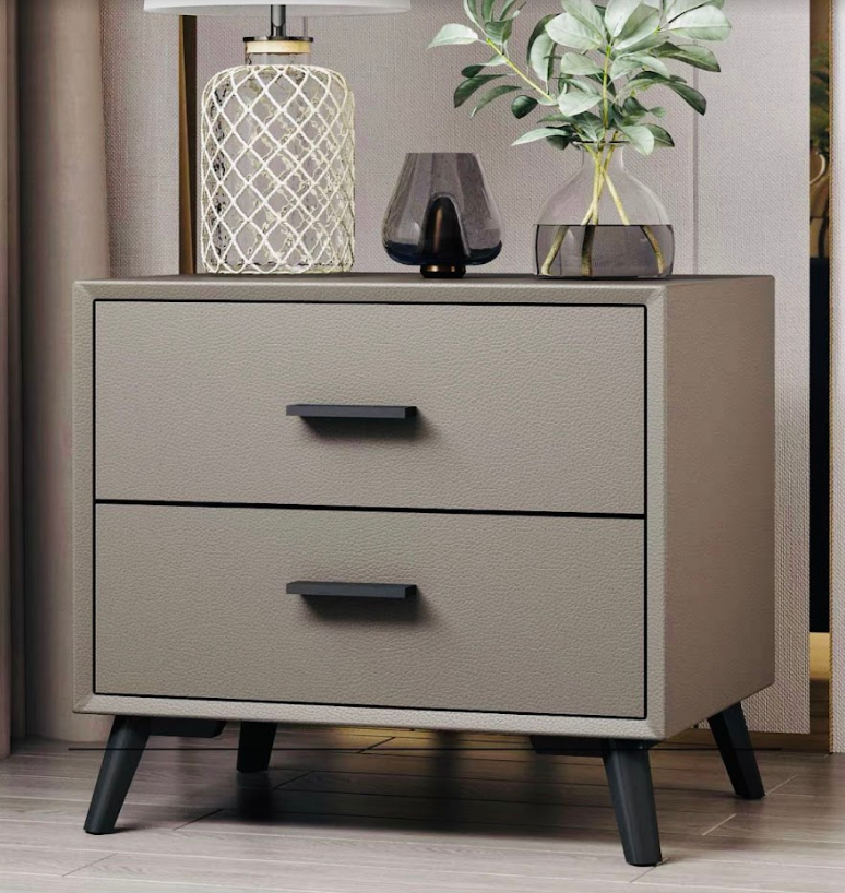 REMY Luxurious Leather Bed Frame Solid Timber Light Grey Colour Queen/King