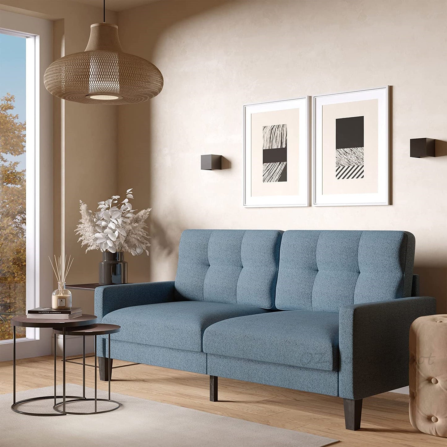 WEDGE Modern Simply Design Small 2 Seat Fabric Sofa Apartment Sofa Multi-color