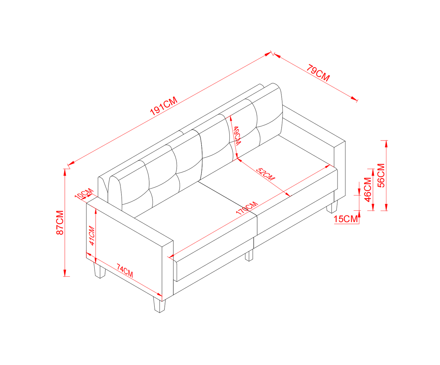 WEDGE Modern Simply Design Small 2 Seat Fabric Sofa Apartment Sofa Multi-color