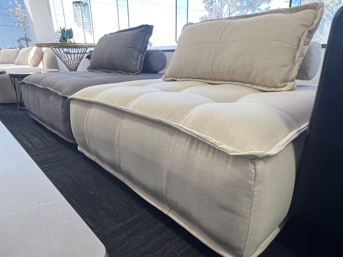 Fluffy Designer Tofu Block Style Fabric Single Sofa Designer Sofa Module Sofa