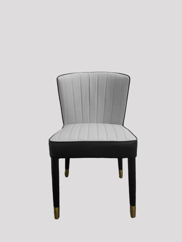 Italian Design Dining Chair PU Leather Backrest And Arm Wooden Leg In Light Grey