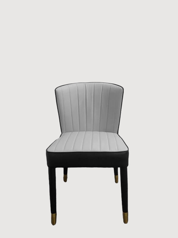 Italian Design Dining Chair PU Leather Backrest And Arm Wooden Leg In Light Grey