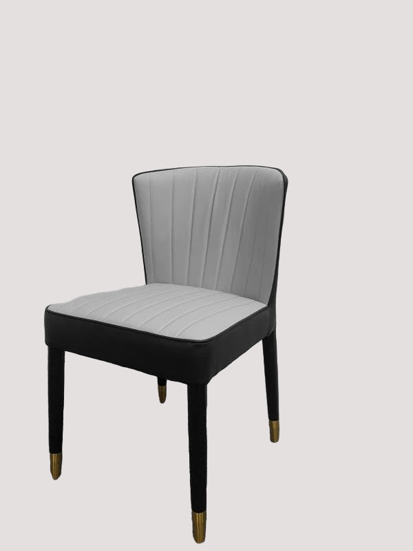 Italian Design Dining Chair PU Leather Backrest And Arm Wooden Leg In Light Grey