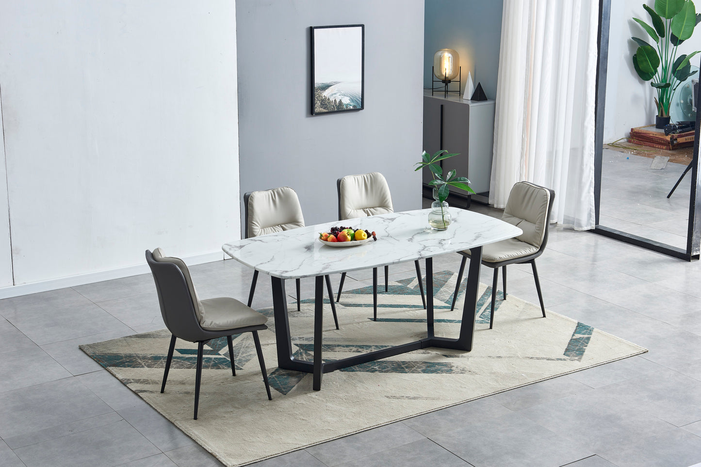 Barley Grey Modern Design Rectangular Marble Stone Top Dining Table 1.5m/1.8m