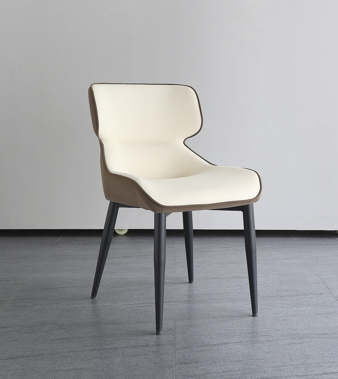 Modern Dining Chair Faux leather Upholstery With Carbon steel legs In Light Grey