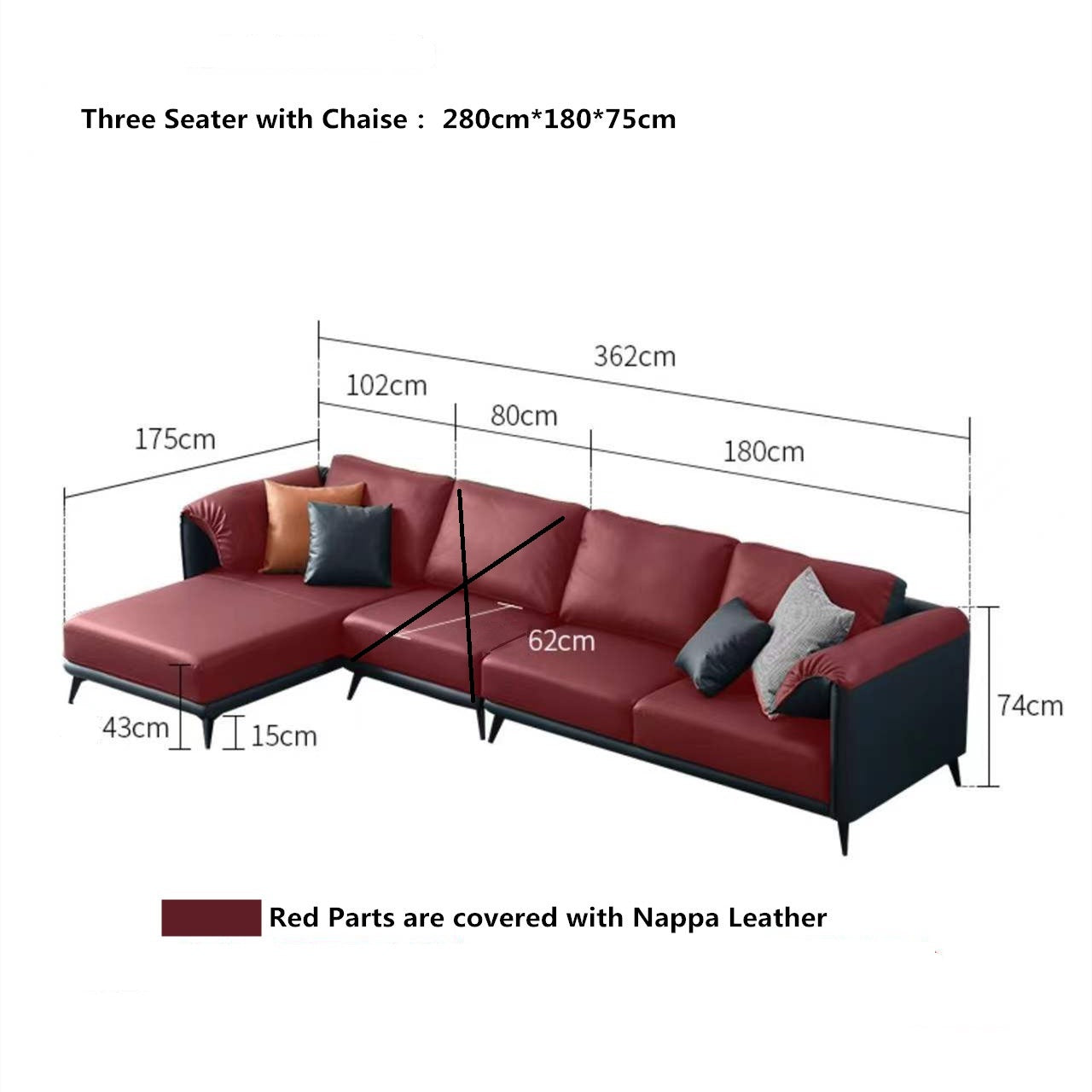 Francesco Starry Blue Nappa Leather Chaise Lounge Leather Sofa Modern Style