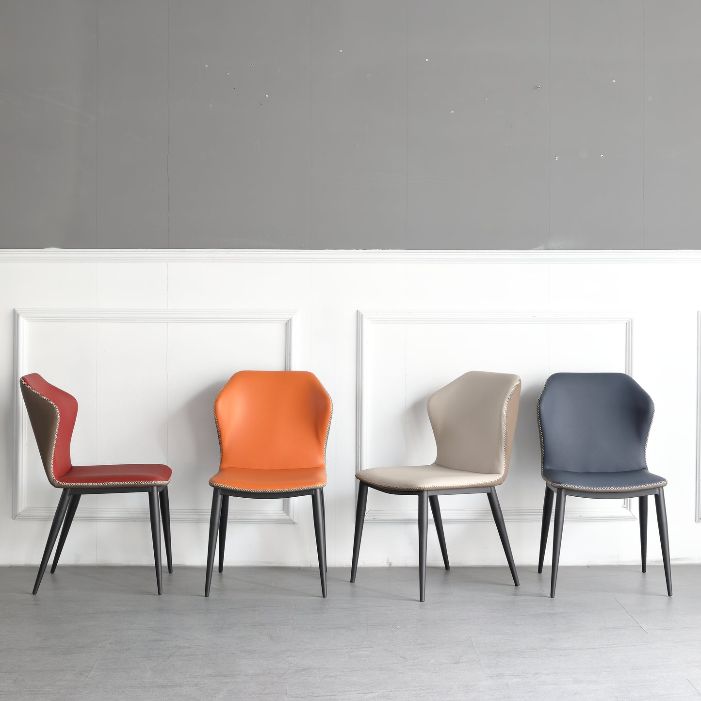 Luxury Design PU Leather Dining Chair Steel Frame And Leg Hand Stitch Muti Color