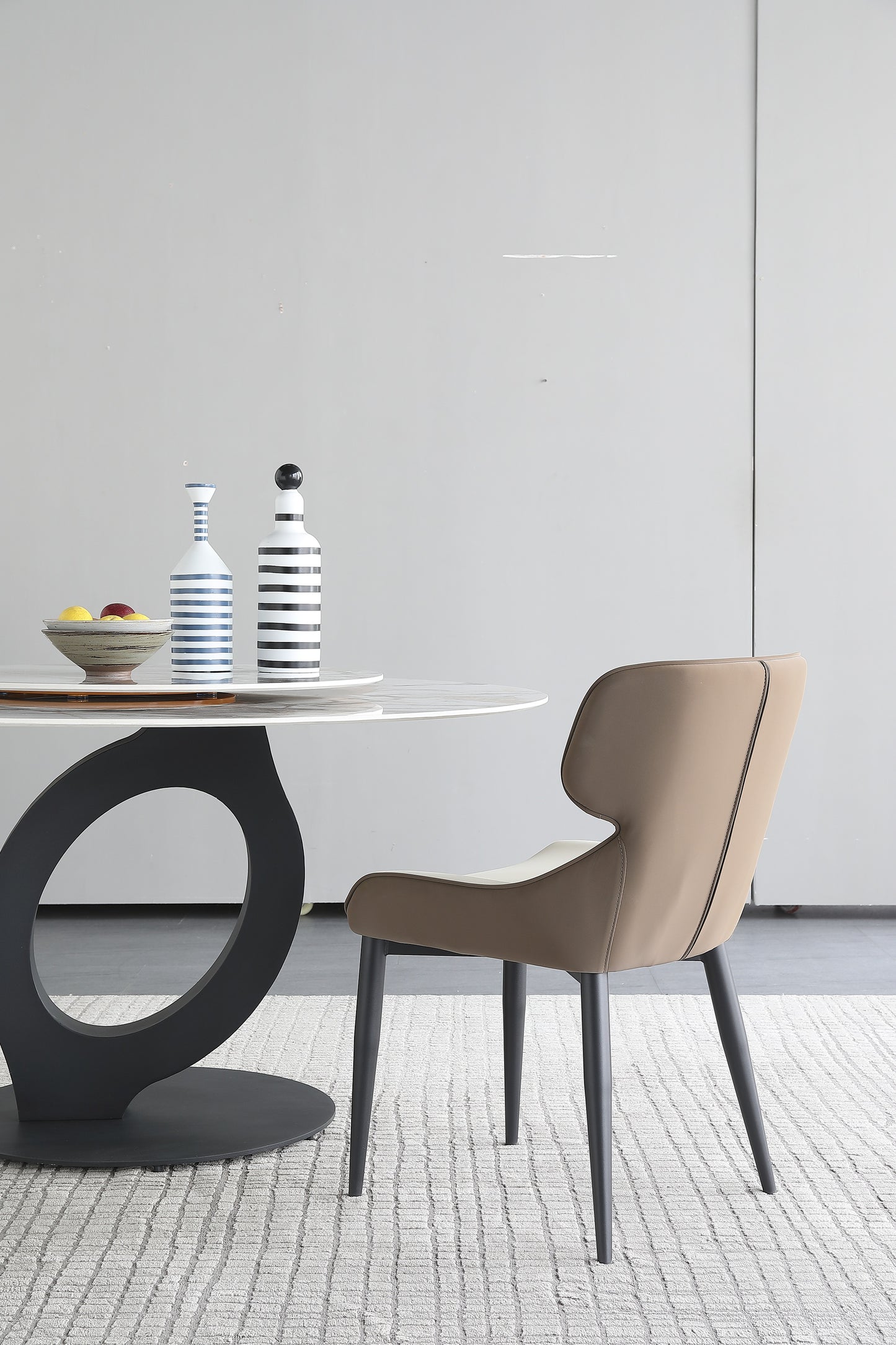 Modern Dining Chair Faux leather Upholstery With Carbon steel legs In Light Grey