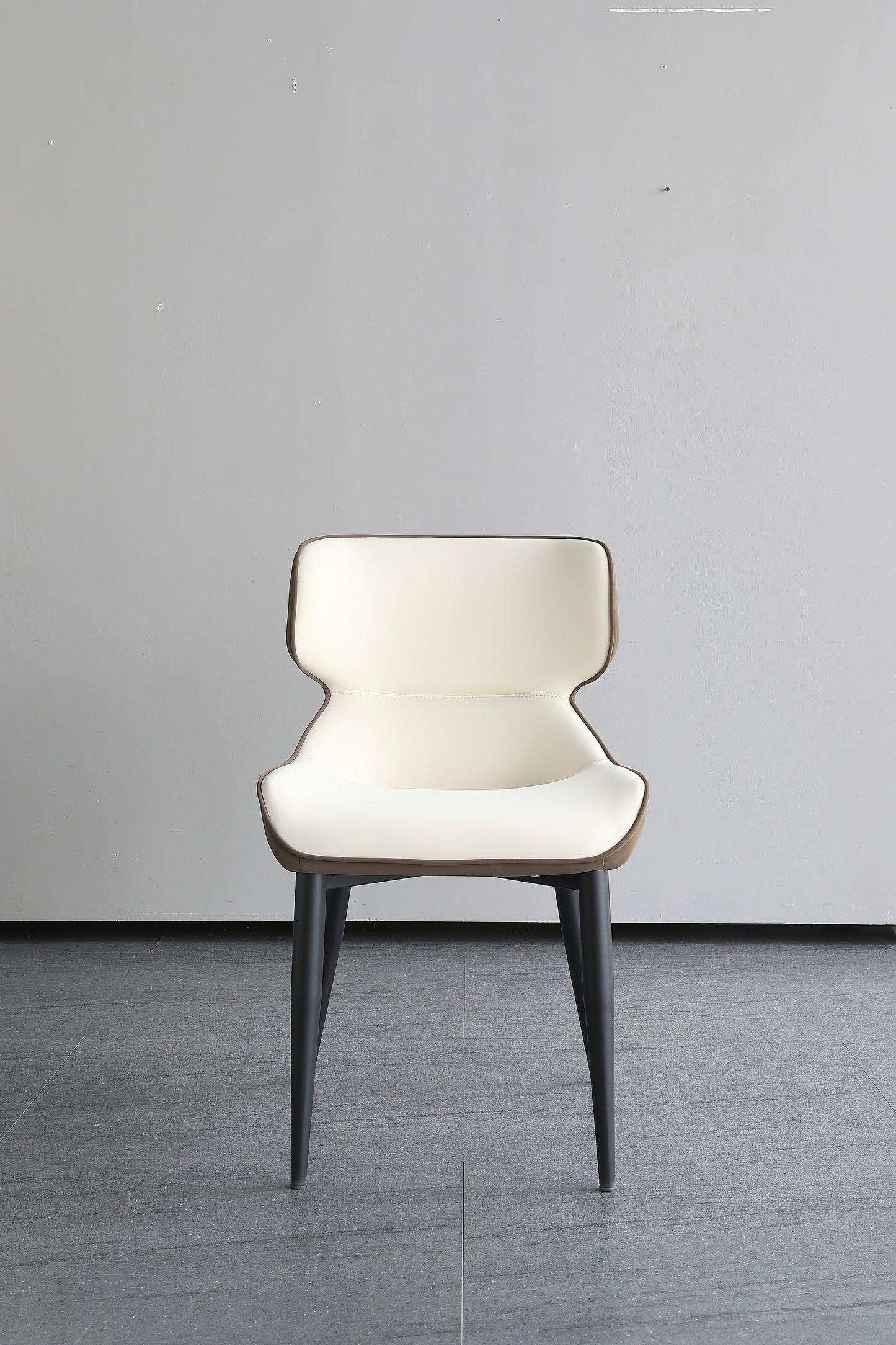 Modern Dining Chair Faux leather Upholstery With Carbon steel legs In Light Grey
