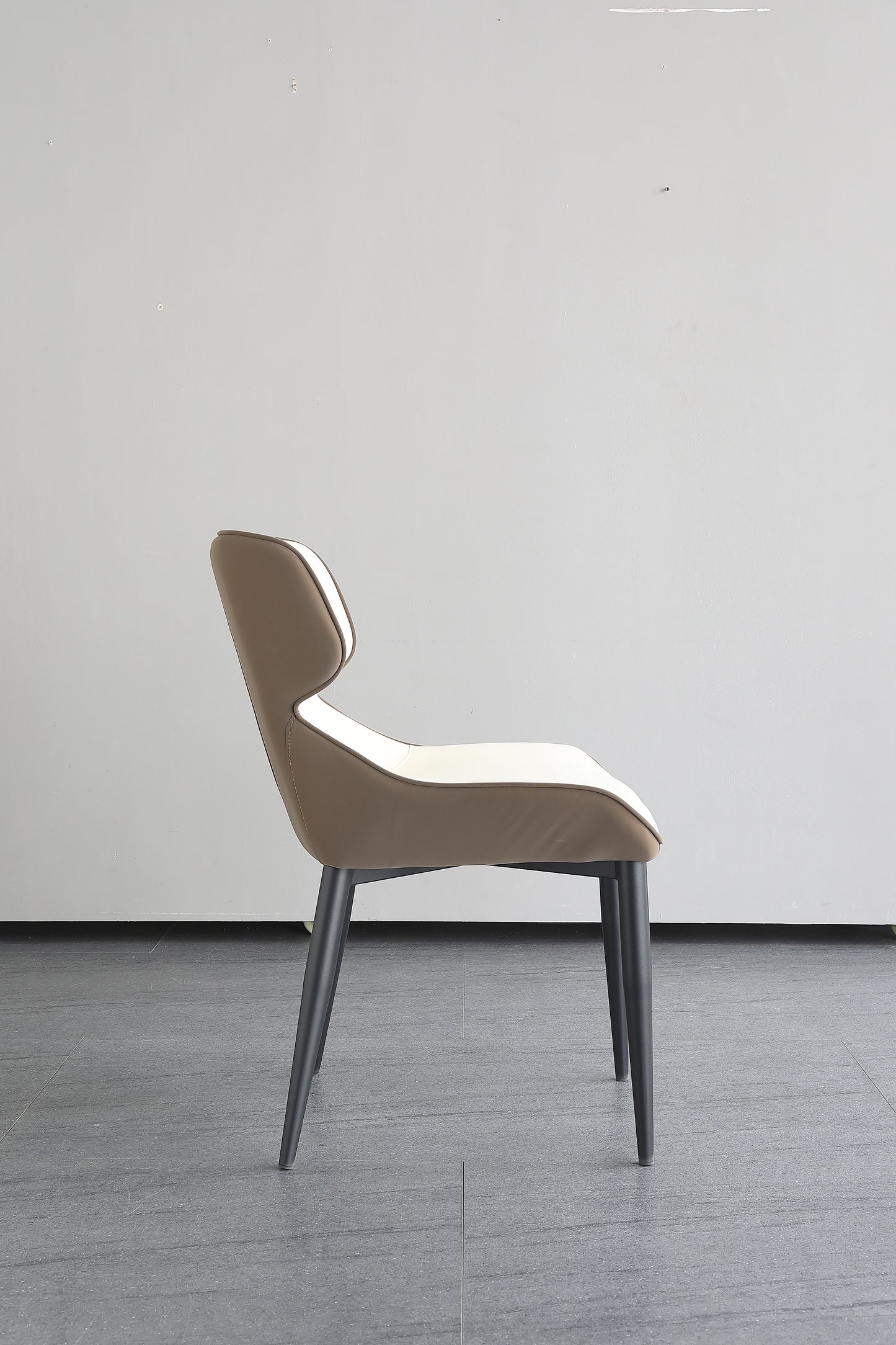 Modern Dining Chair Faux leather Upholstery With Carbon steel legs In Light Grey
