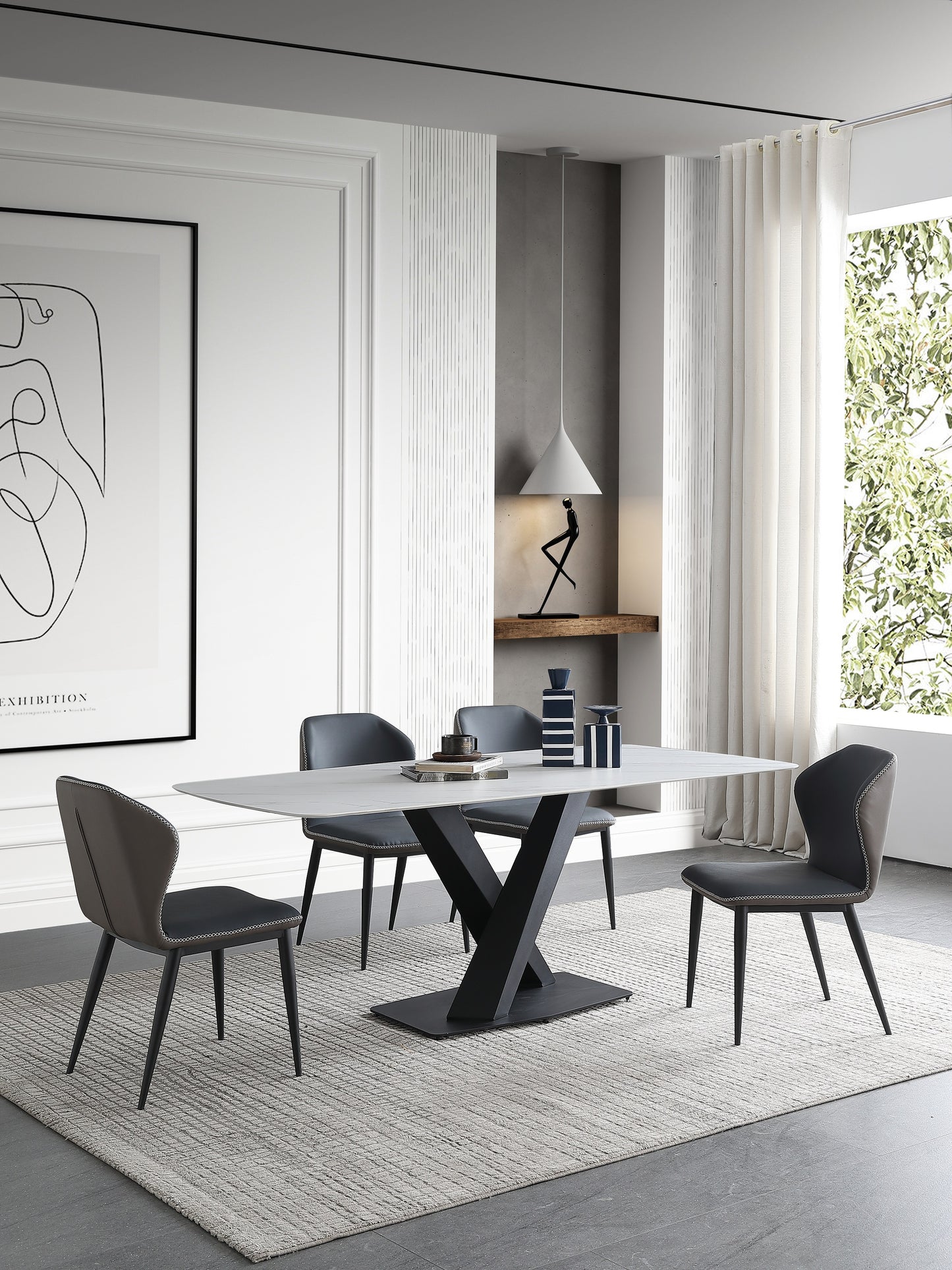 Italian Design Rectangular Round Corner Marble Stone Top Dining Table 1.5m/1.8m