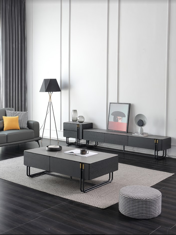 ELLA Modern Design Coffee Table Sintered Stone Top In Smoke Brown Ash 4 Drawers 1.2m