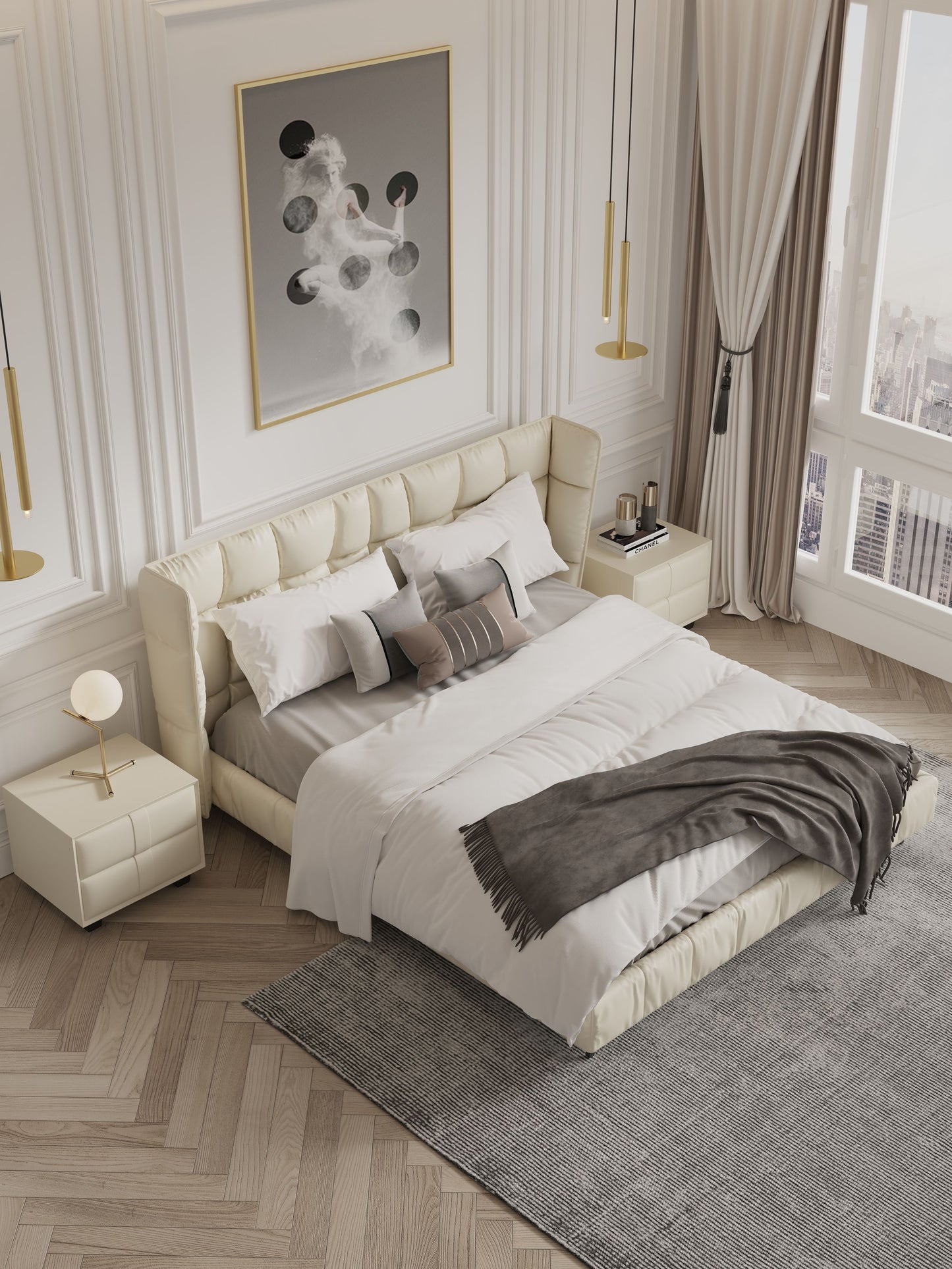 Foggle Luxurious Leather Bed Frame Premium Calf leather Steel legs In Queen King