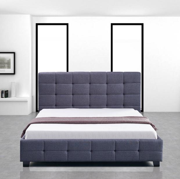 Chocolate Block Style Bedframe With Wooden Legs Fabric/PU In Double Queen King