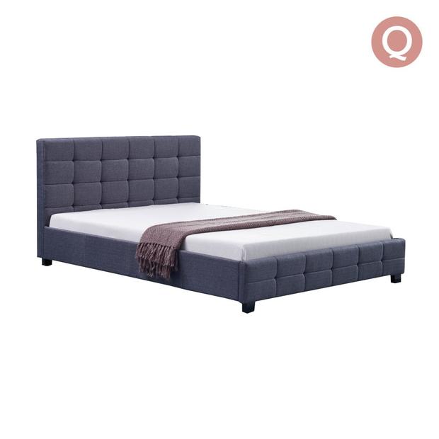 Chocolate Block Style Bedframe With Wooden Legs Fabric/PU In Double Queen King