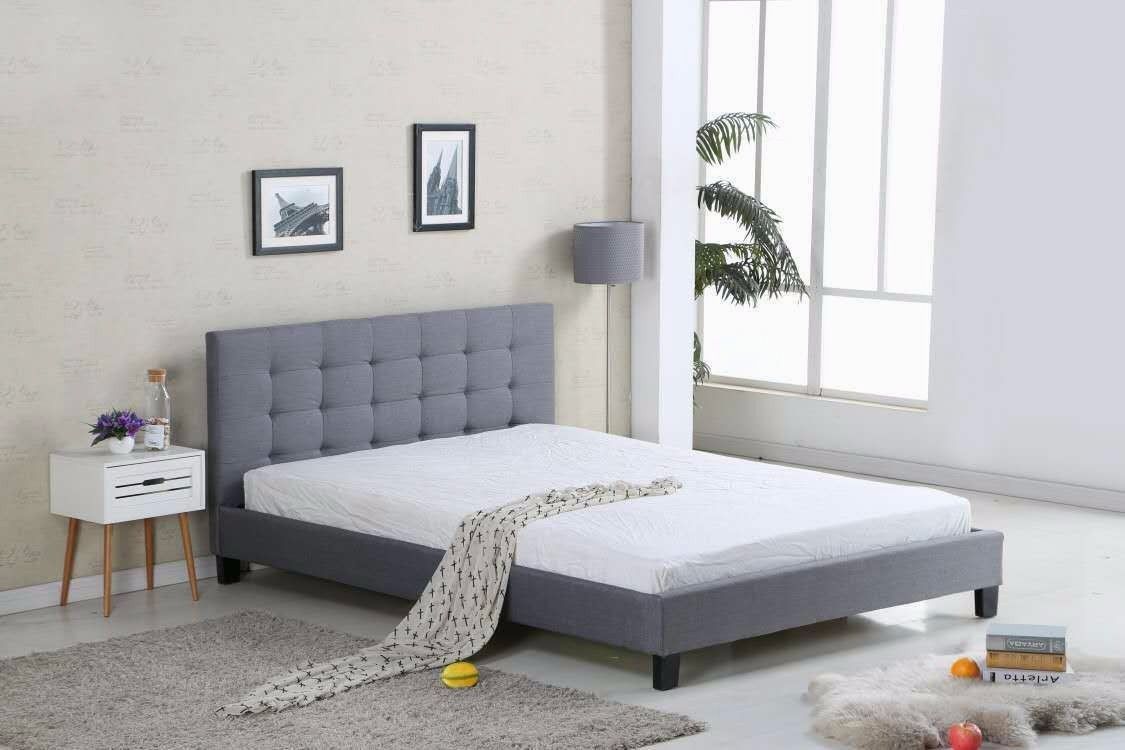 Chocolate Block Style Bedframe With Wooden Legs Fabric/PU In Double Queen King