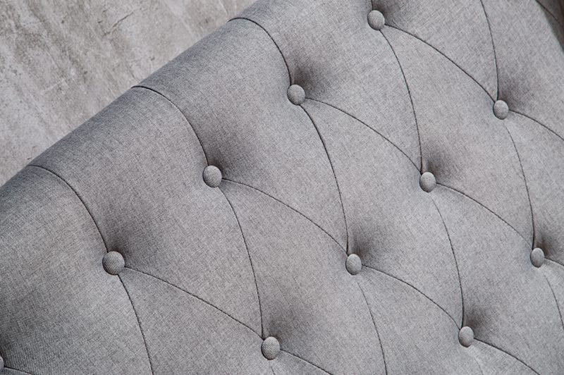Modern Design Linen Fabric Steel Tufted Upholstered Wooden Bed Frame Grey Color Queen Size