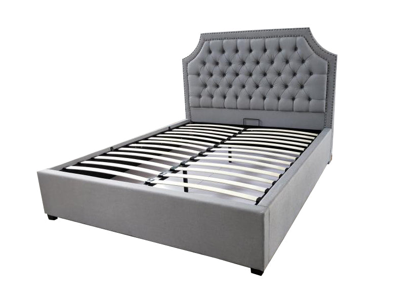 New Diamonds Buttons Design Flannelette Fabric Bed Frame In Grey Color Queen/King
