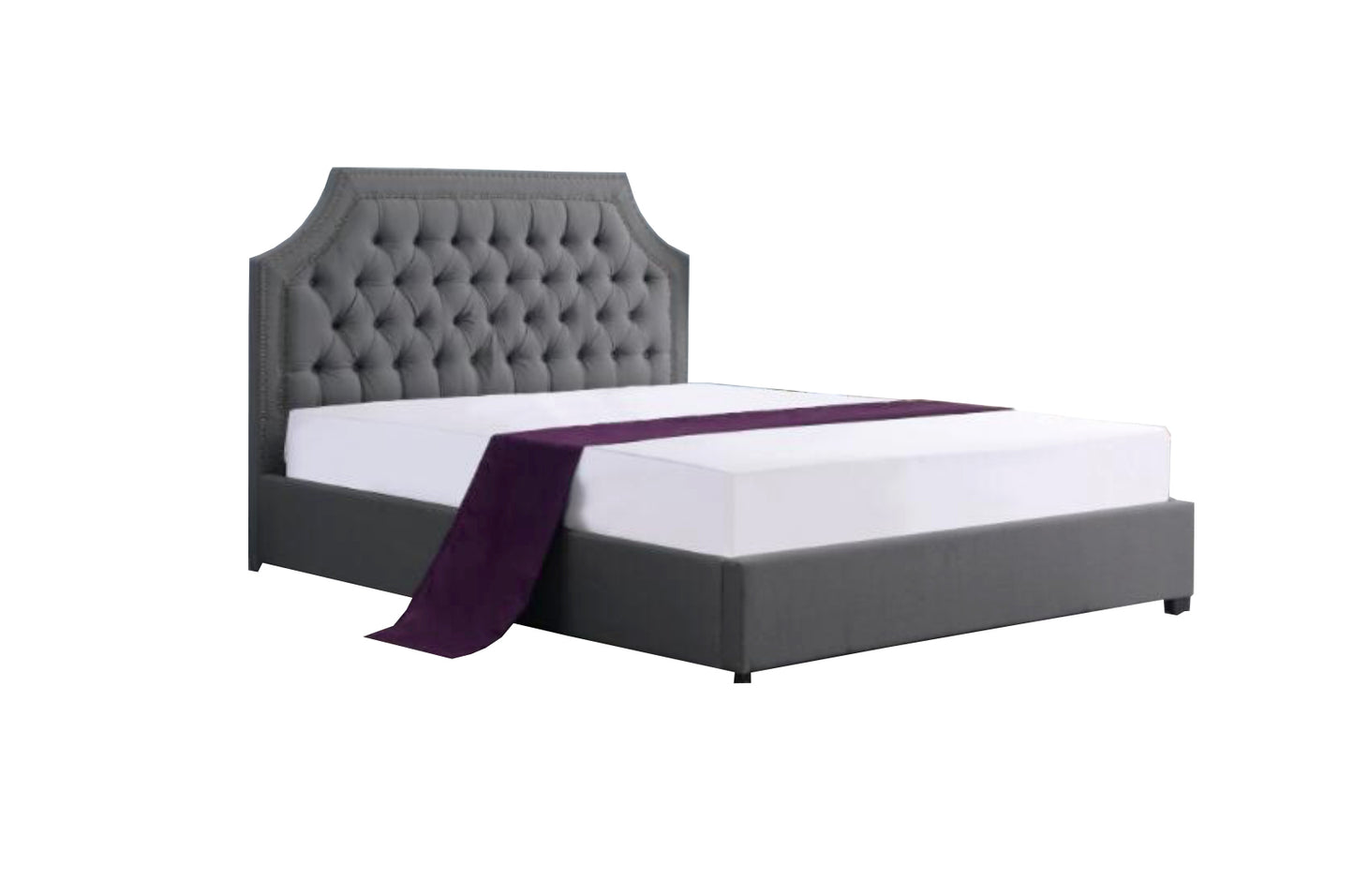 New Diamonds Buttons Design Flannelette Fabric Bed Frame In Grey Color Queen/King