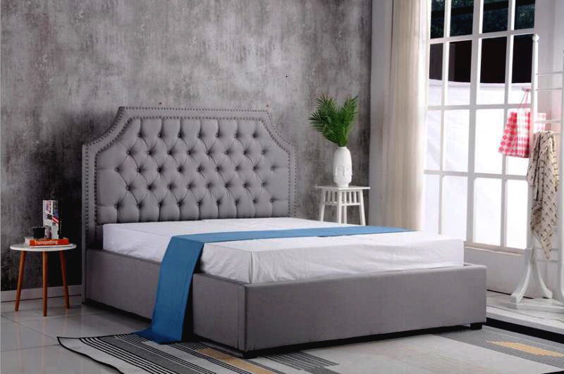New Diamonds Buttons Design Flannelette Fabric Bed Frame In Grey Color Queen/King