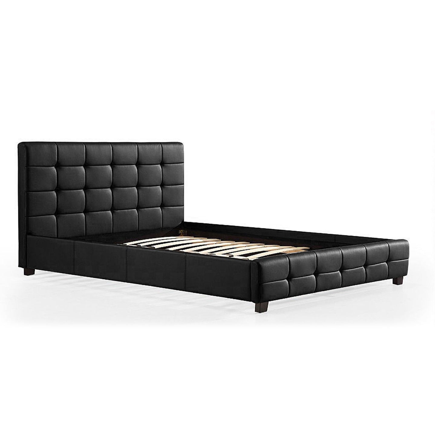 Chocolate Block Style Bedframe With Wooden Legs Fabric/PU In Double Queen King