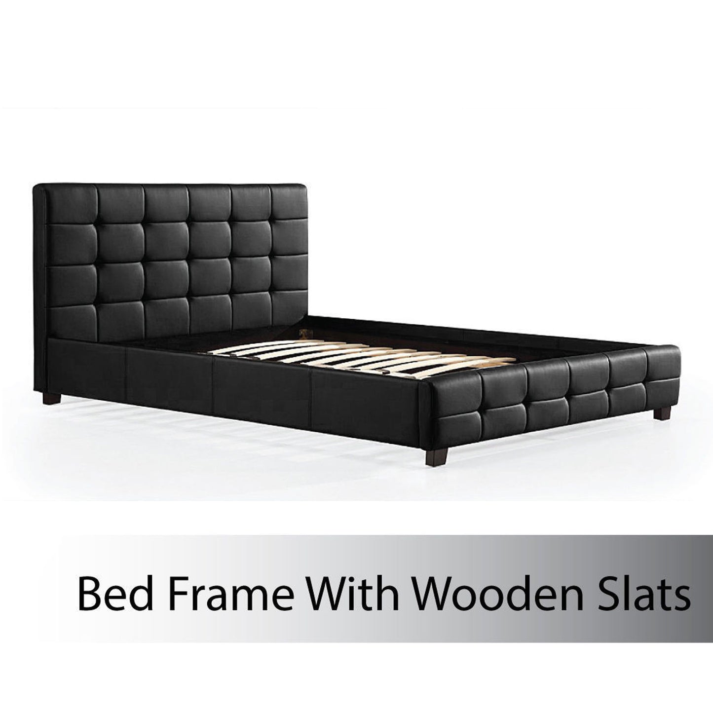 Chocolate Block Style Bedframe With Wooden Legs Fabric/PU In Double Queen King
