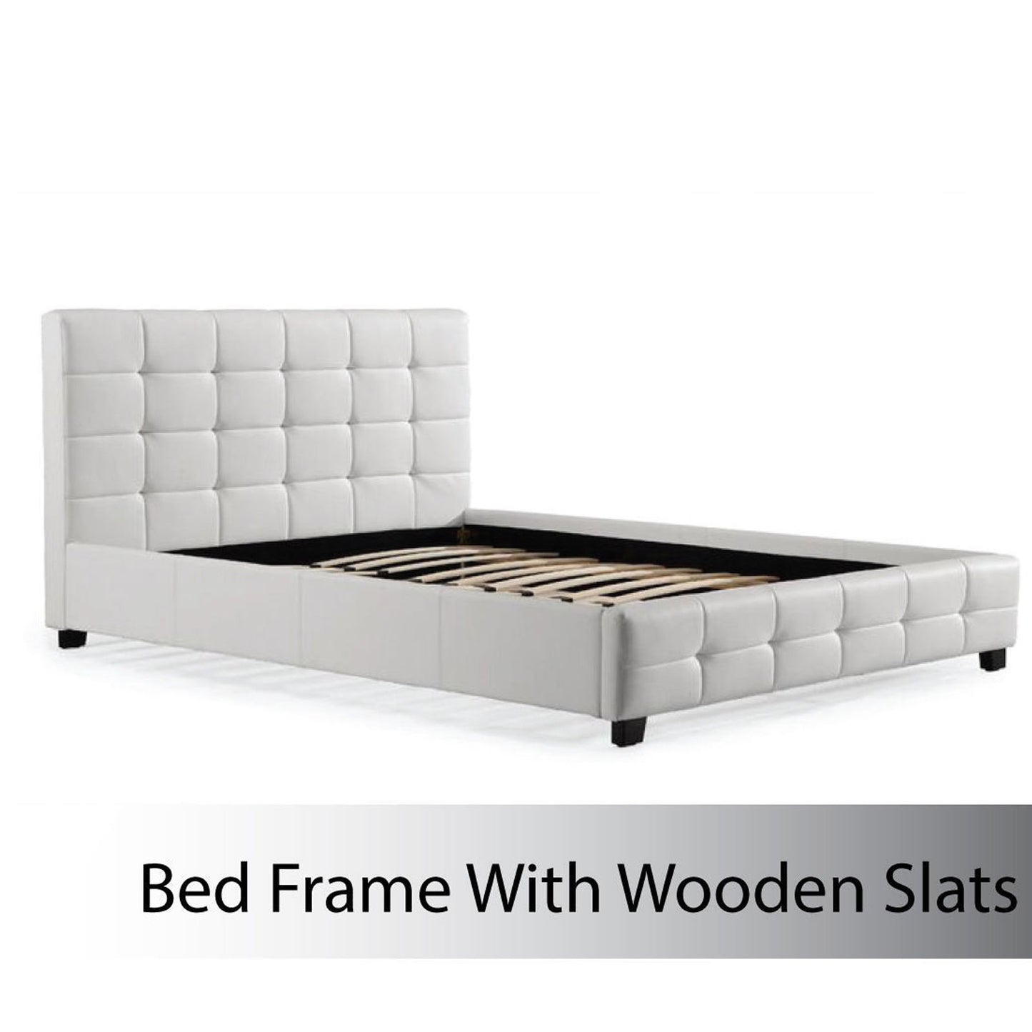 Chocolate Block Style Bedframe With Wooden Legs Fabric/PU In Double Queen King