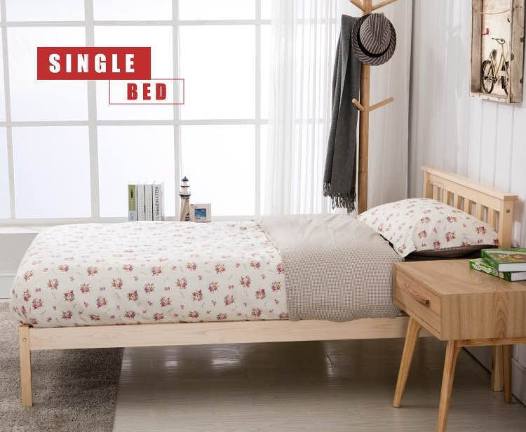 Modern Simple Design Natural Pine Wood Wooden Bed Timber Frame Single/Double/Queen