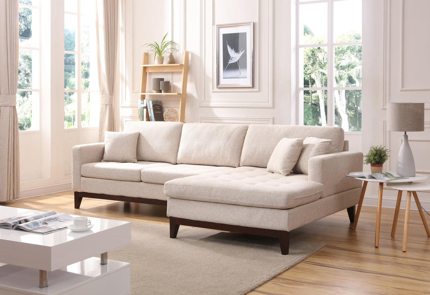 Diamonds Modern Design Fabric 4-Seat Modular Recliner Corner Futon Lounge Couch With Chaise In Beige