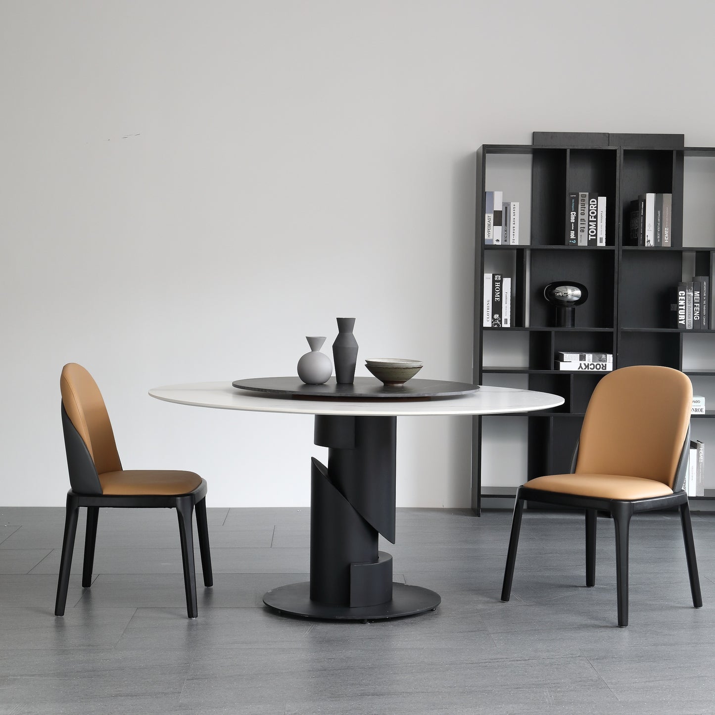 Jessie Sintered Stone Top Round Dining Table Matte Finish With Lazy Susan 2 Size