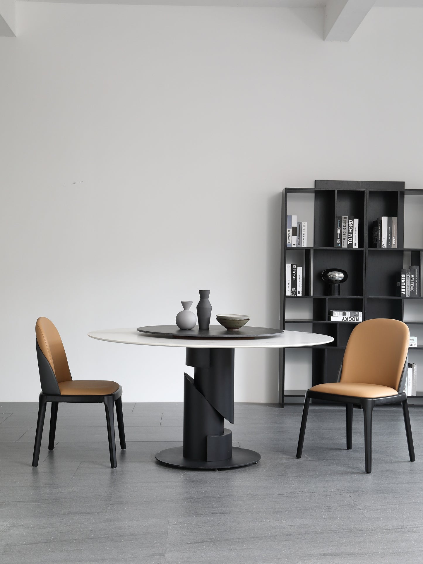 Jessie Sintered Stone Top Round Dining Table Matte Finish With Lazy Susan 2 Size