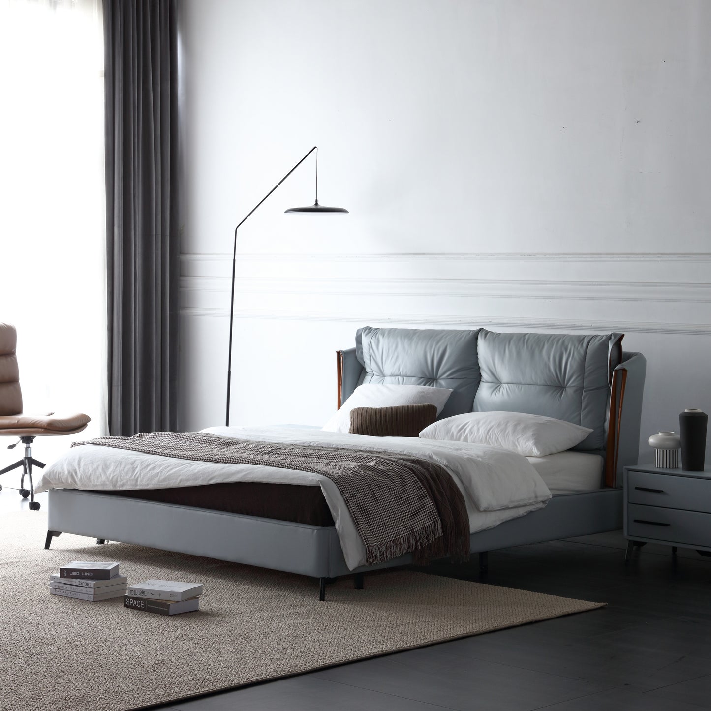 TOBIAS Ultra Luxury Premium Calf Leather Bed Frame With Carbon Steel Legs King/Queen