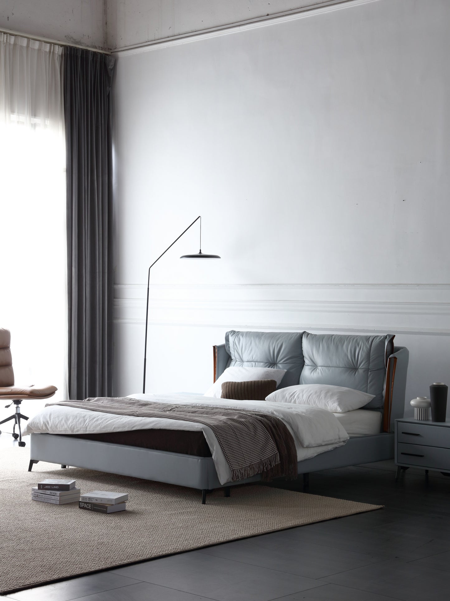 TOBIAS Ultra Luxury Premium Calf Leather Bed Frame With Carbon Steel Legs King/Queen