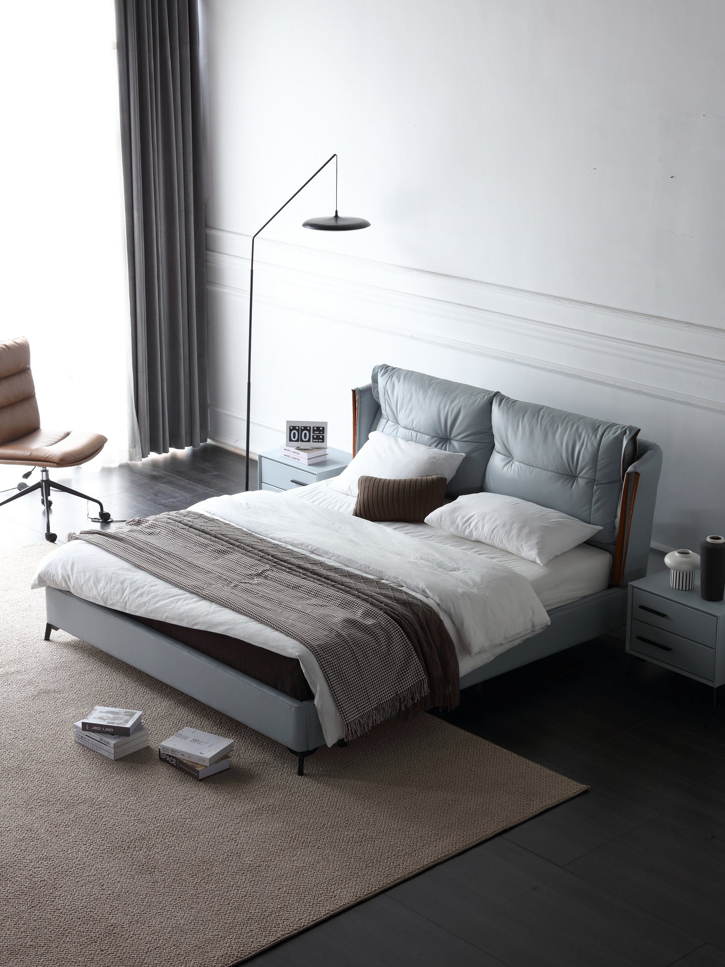 TOBIAS Ultra Luxury Premium Calf Leather Bed Frame With Carbon Steel Legs King/Queen