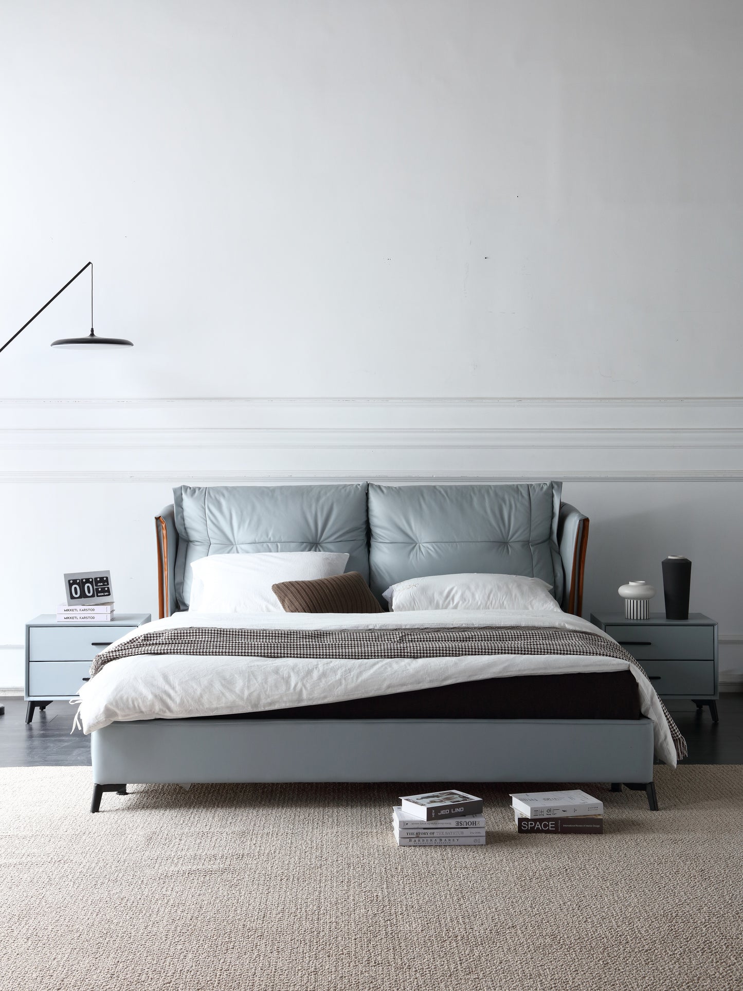 TOBIAS Ultra Luxury Premium Calf Leather Bed Frame With Carbon Steel Legs King/Queen