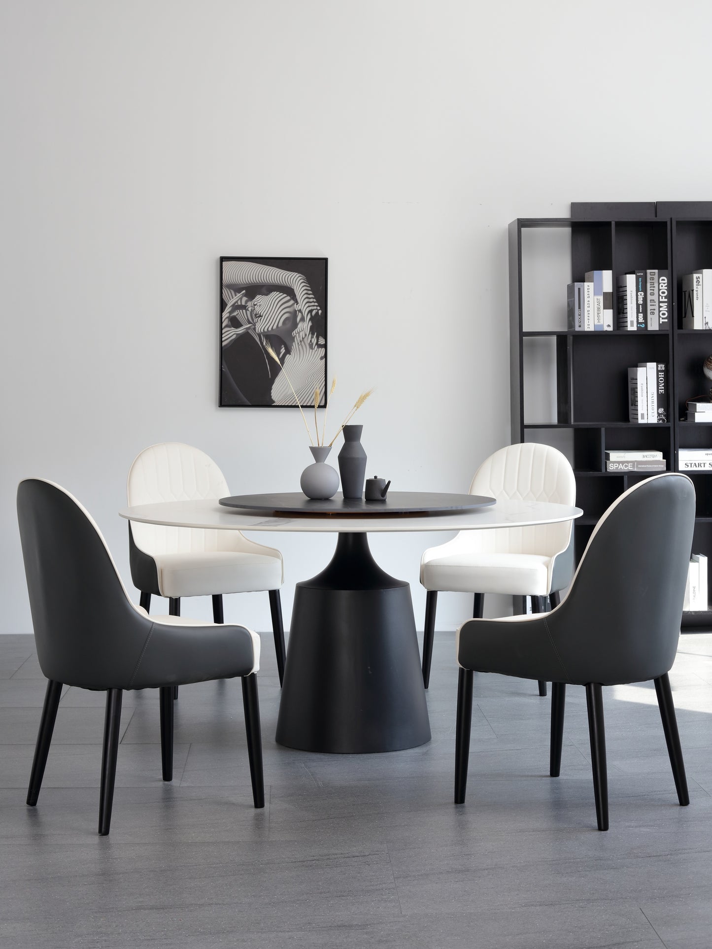 Vinasse Modern Style Matte Sintered Stone Top Round Dining Table With Lazy Susan