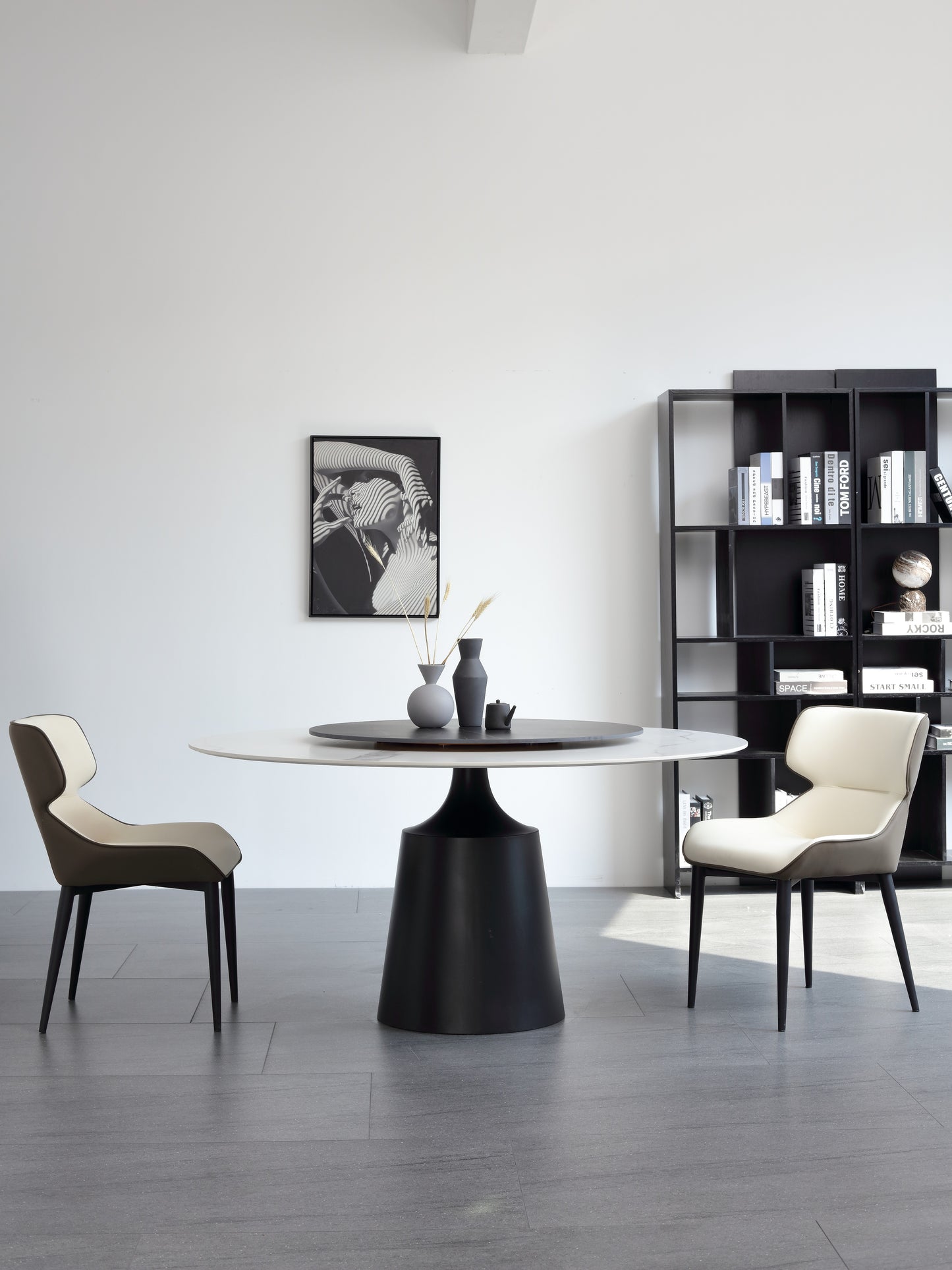 Vinasse Modern Style Matte Sintered Stone Top Round Dining Table With Lazy Susan