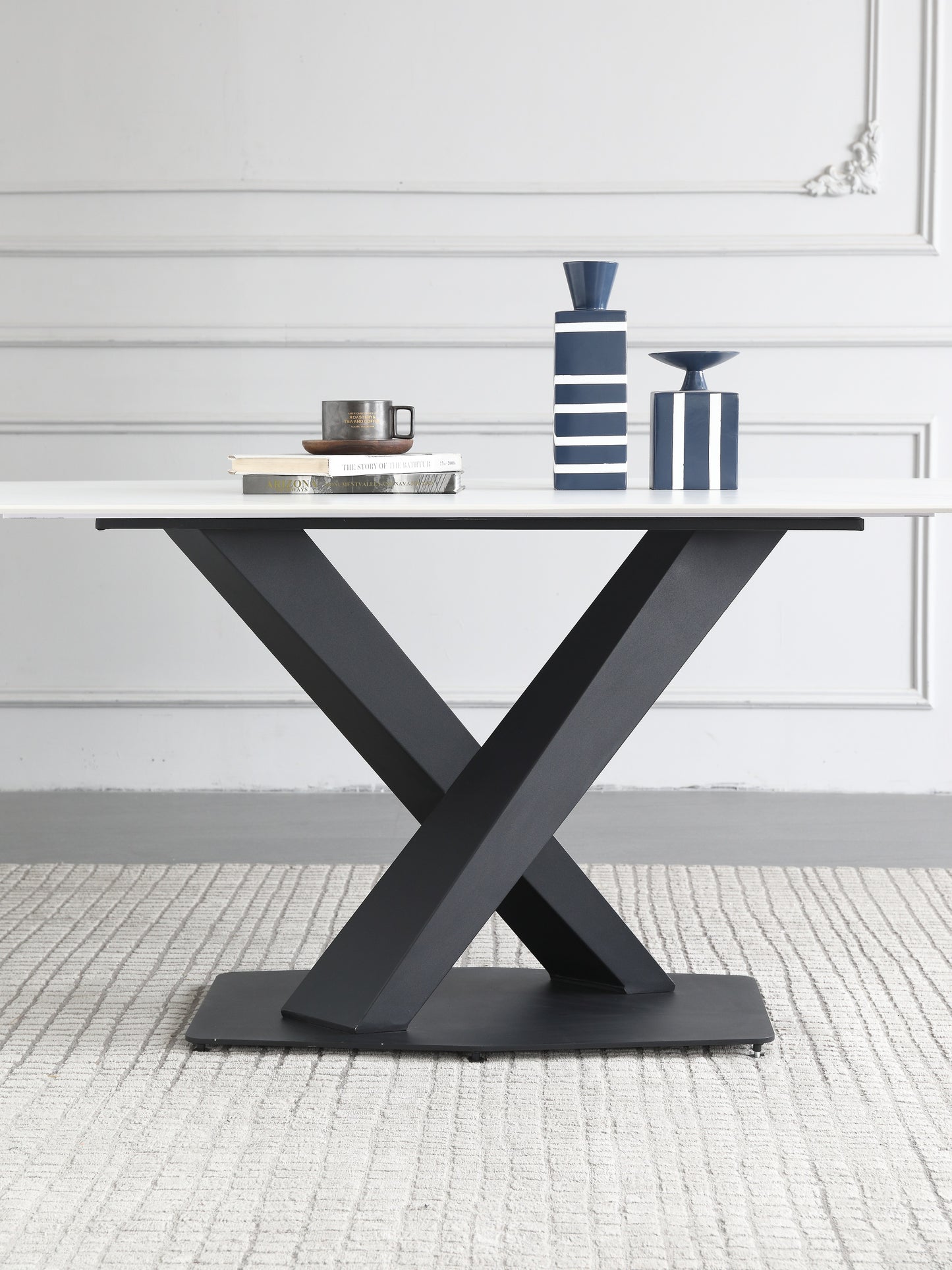 Italian Design Rectangular Round Corner Marble Stone Top Dining Table 1.5m/1.8m
