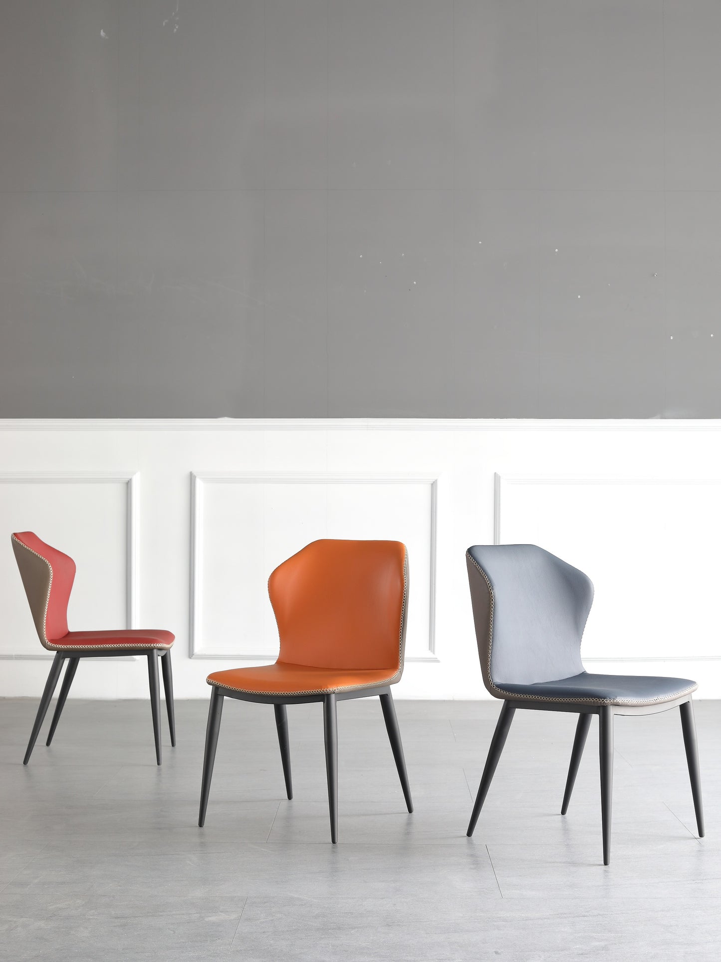 Luxury Design PU Leather Dining Chair Steel Frame And Leg Hand Stitch Muti Color