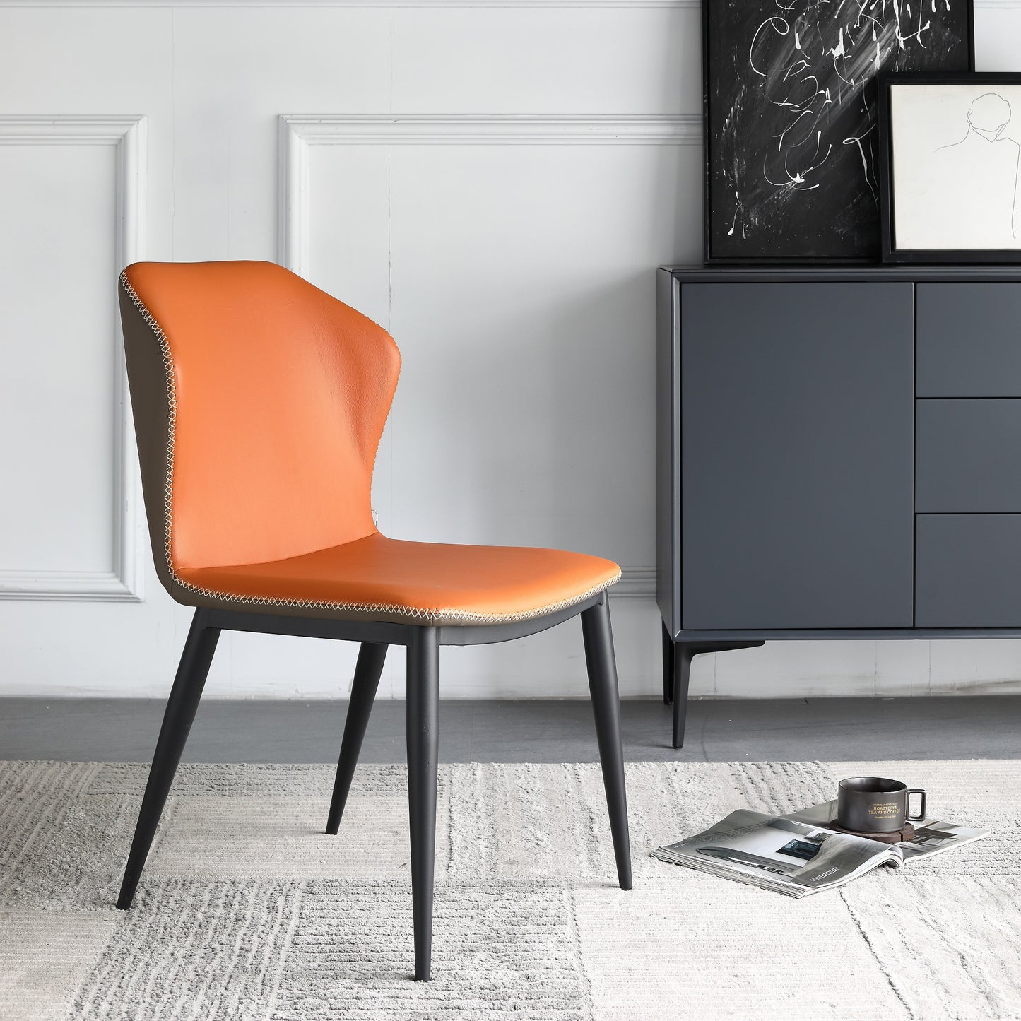Luxury Design PU Leather Dining Chair Steel Frame And Leg Hand Stitch Muti Color